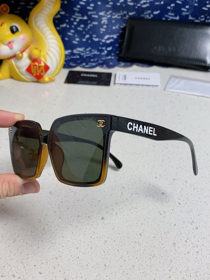 CHANEL SQUARE SUNGLASSES 641808 IN BLACK OMBRE ORANGE ACETATE GOLD CHAIN