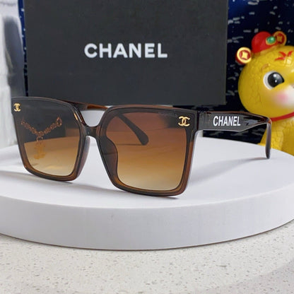 CHANEL SQUARE SUNGLASSES 641810 IN BROWN ACETATE GOLD CHAIN