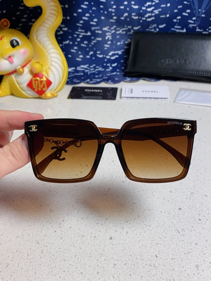 CHANEL SQUARE SUNGLASSES 641810 IN BROWN ACETATE GOLD CHAIN