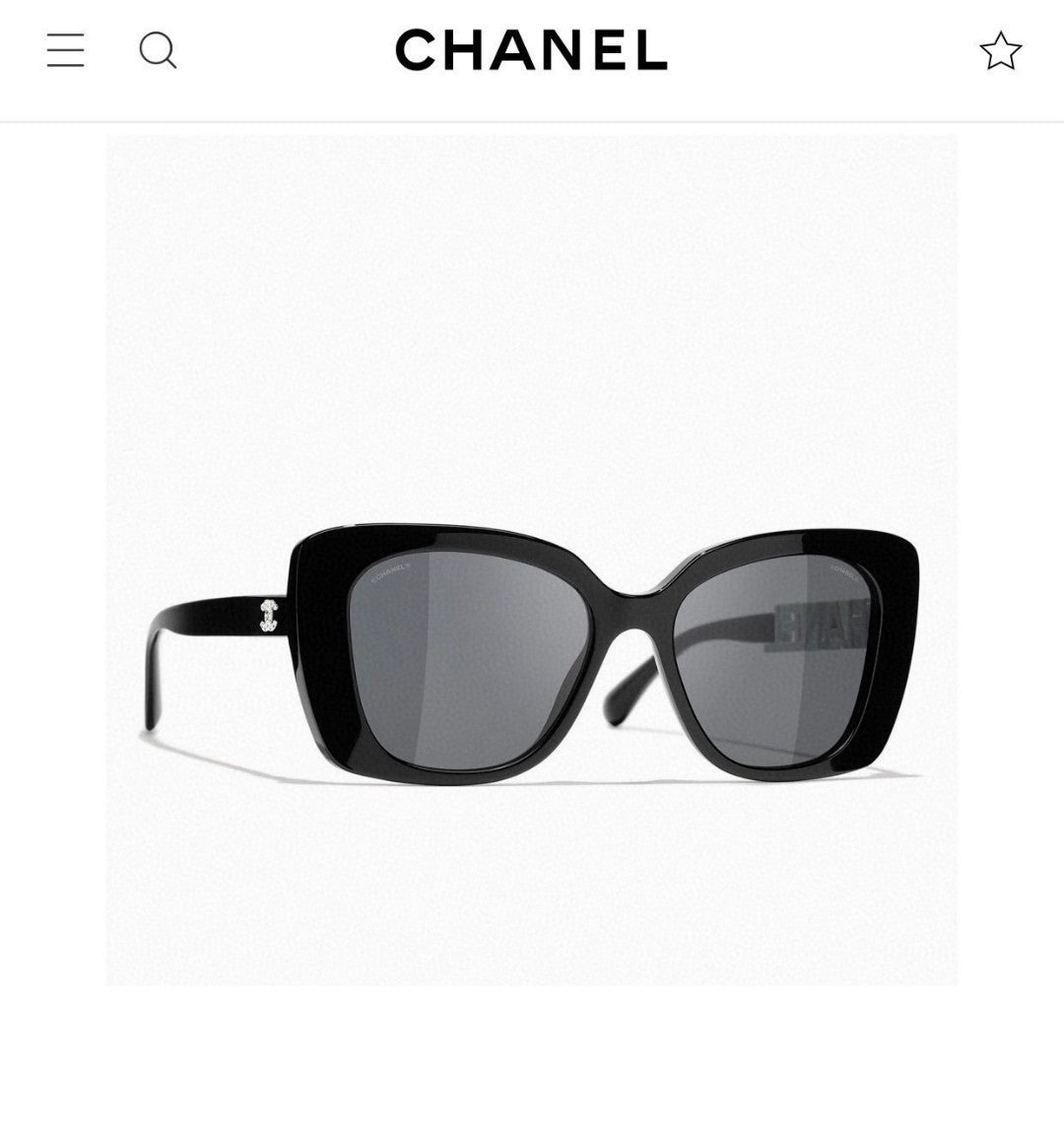 CHANEL BUTTERFLY SUNGLASSES 641815 IN BLACK ACETATE WHITE METAL LOGO