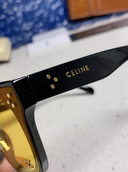 CELINE SQUARE SUNGLASSES 575840 IN BLACK ACETATE GREEN LENSES