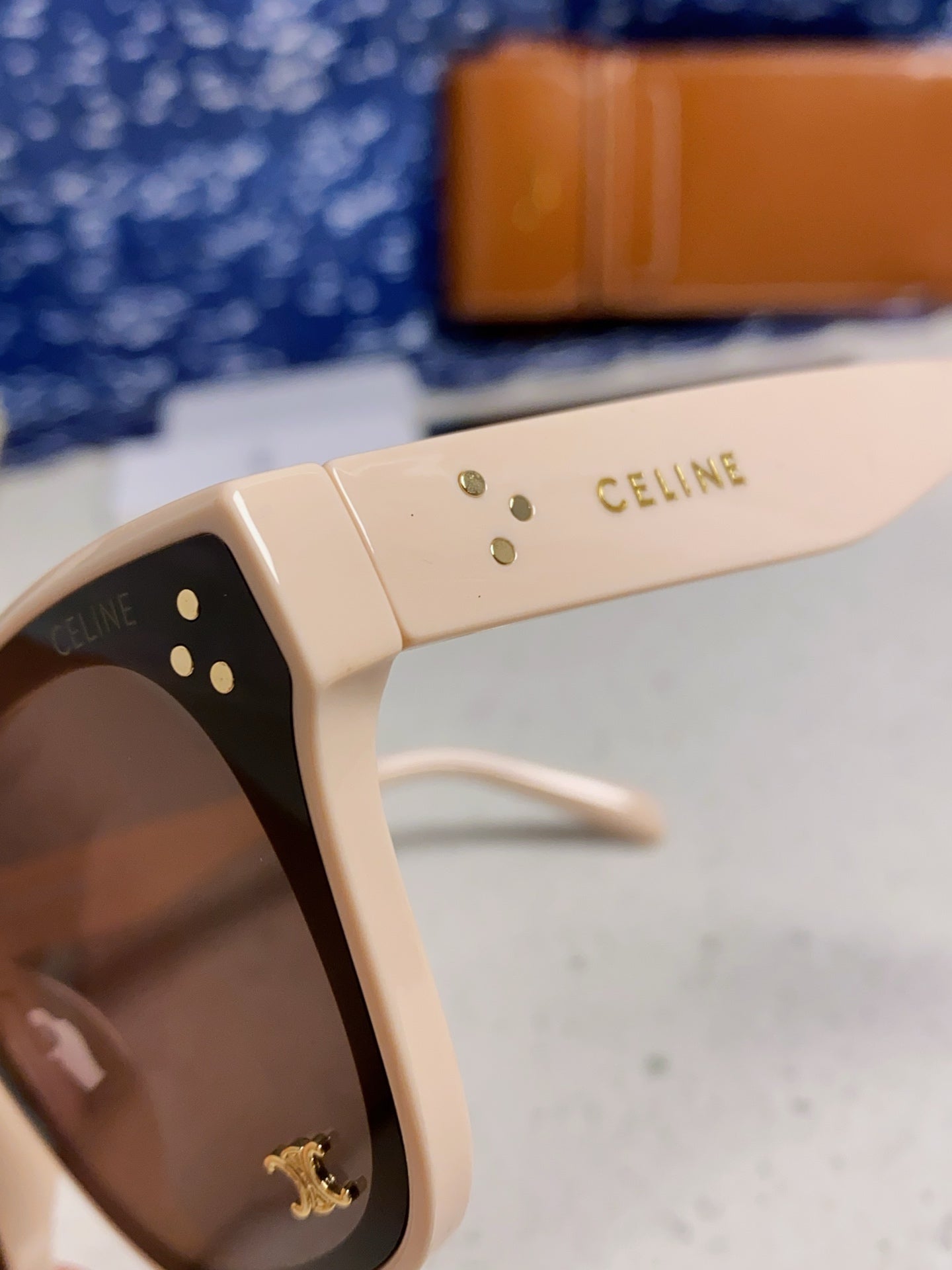 CELINE SQUARE SUNGLASSES 575841 IN NUDE ACETATE
