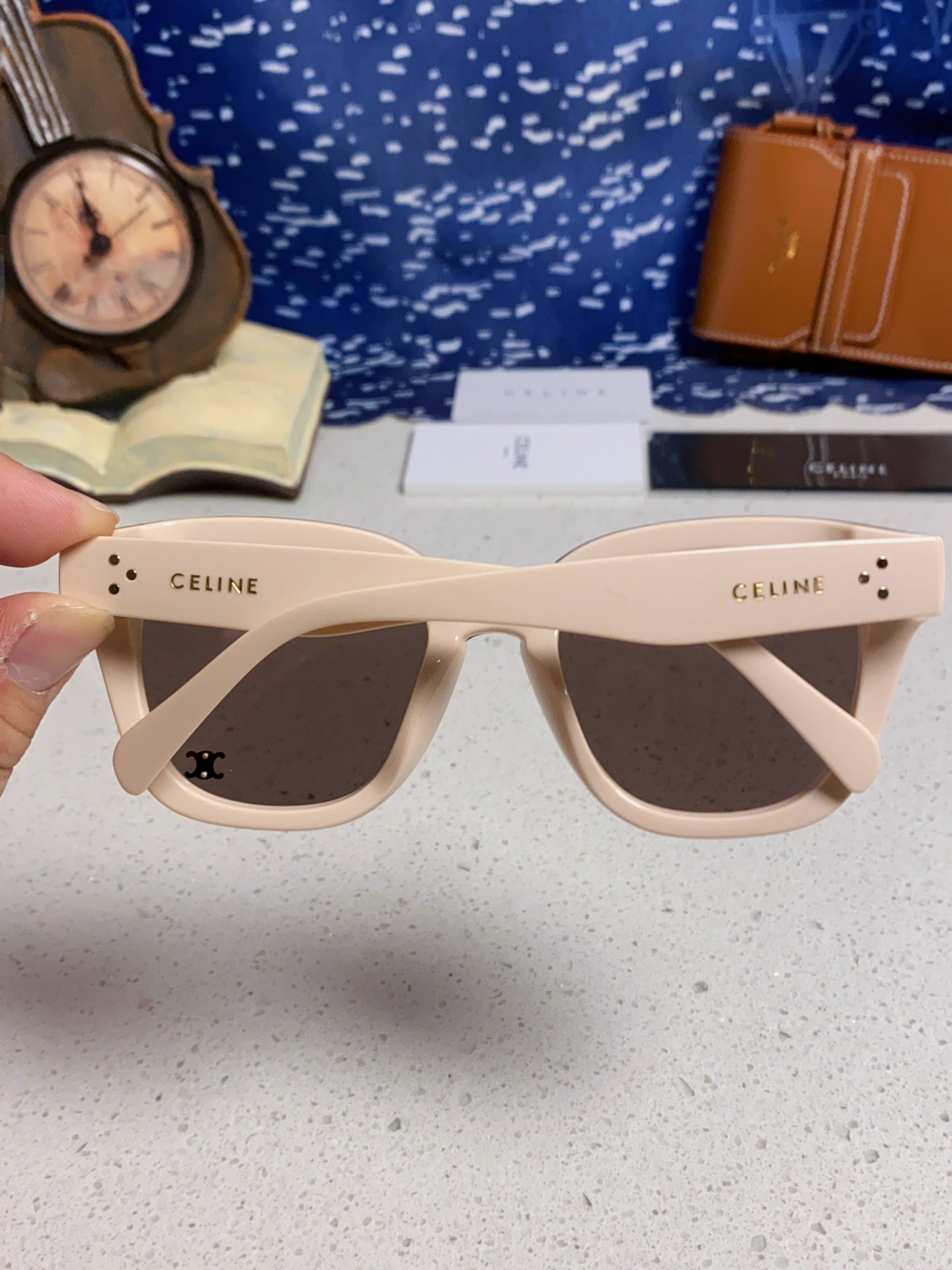 CELINE SQUARE SUNGLASSES 575841 IN NUDE ACETATE