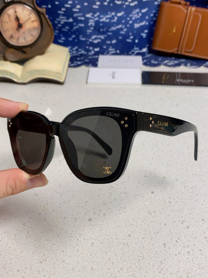 CELINE SQUARE SUNGLASSES 575845 IN BLACK ACETATE BLACK LENSES