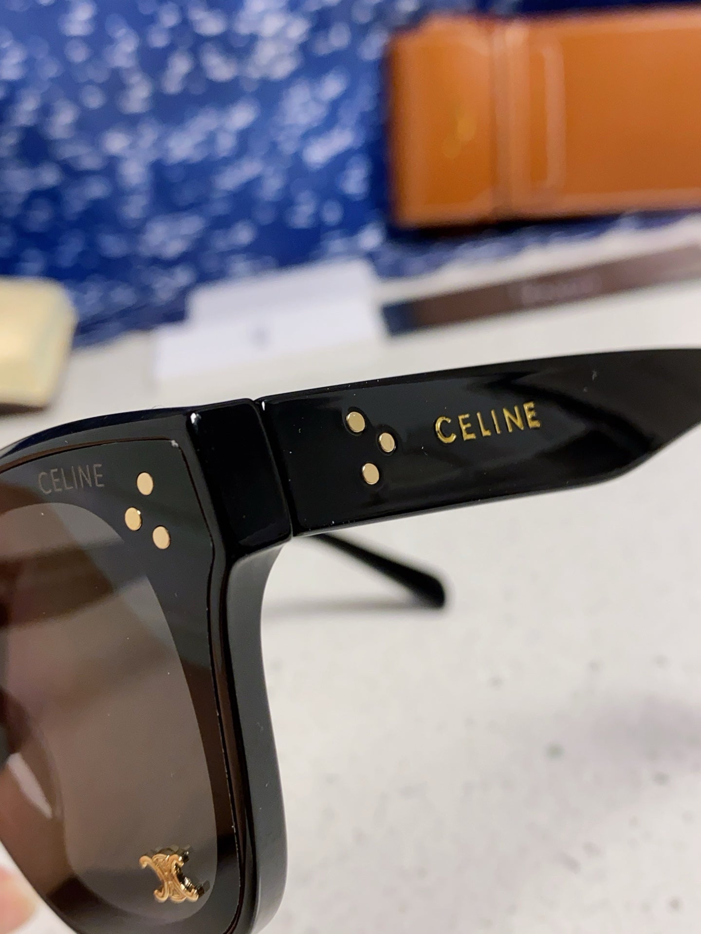 CELINE SQUARE SUNGLASSES 575845 IN BLACK ACETATE BLACK LENSES