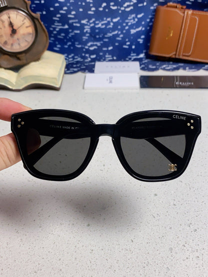 CELINE SQUARE SUNGLASSES 575845 IN BLACK ACETATE BLACK LENSES