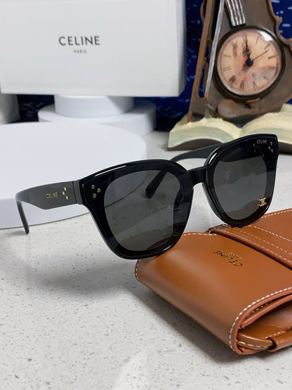 CELINE SQUARE SUNGLASSES 575845 IN BLACK ACETATE BLACK LENSES