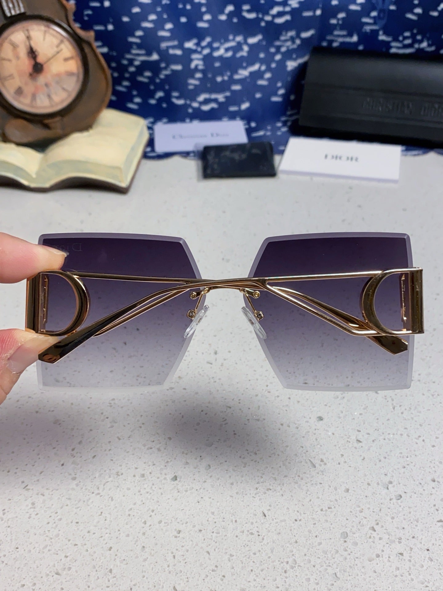DIOR 30MONTAIGNE S7U SUNGLASSES 578109 IN GOLD METAL GREY SMOKE LENSES