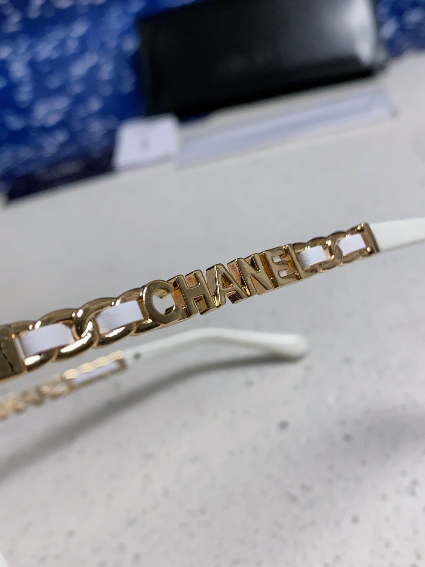 CHANEL SQUARE SUNGLASSES 632031 IN WHITE ACETATE GOLD METAL