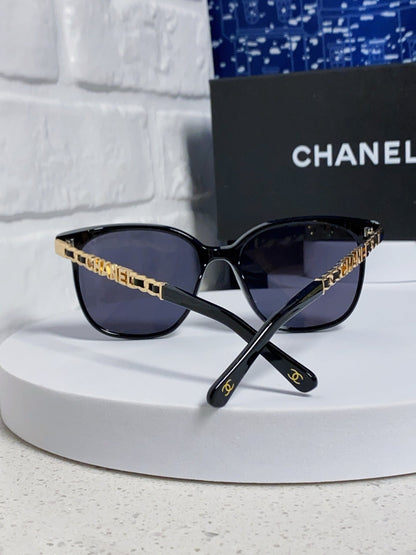CHANEL SQUARE SUNGLASSES 632033 IN BLACK ACETATE BLACK LENSES