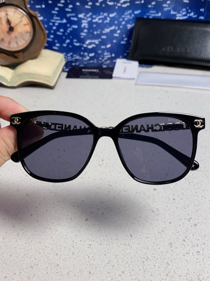 CHANEL SQUARE SUNGLASSES 632033 IN BLACK ACETATE BLACK LENSES