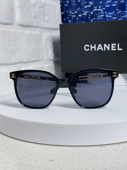 CHANEL SQUARE SUNGLASSES 632033 IN BLACK ACETATE BLACK LENSES