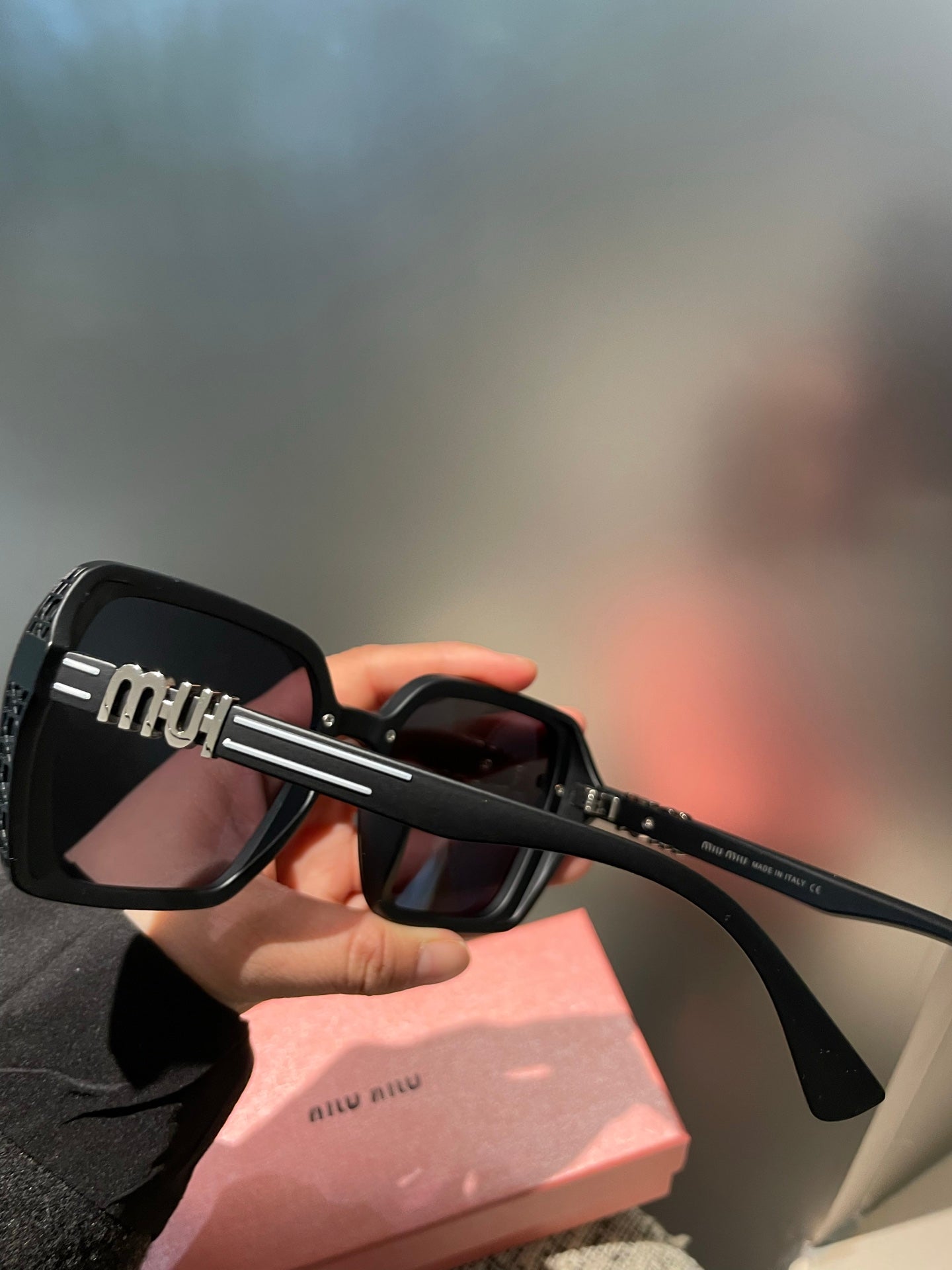 MIU MIU RUNWAY SQUARE SUNGLASSES 513100 IN BLACK ACETATE