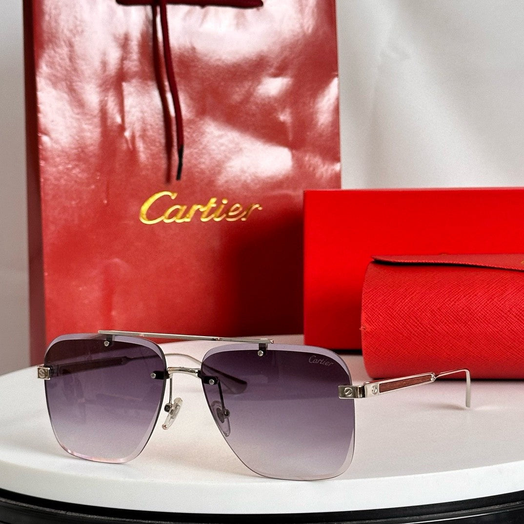 CARTIER SANTOS SQUARE FRAME SUNGLASSES 524492 IN METAL AND WOODEN