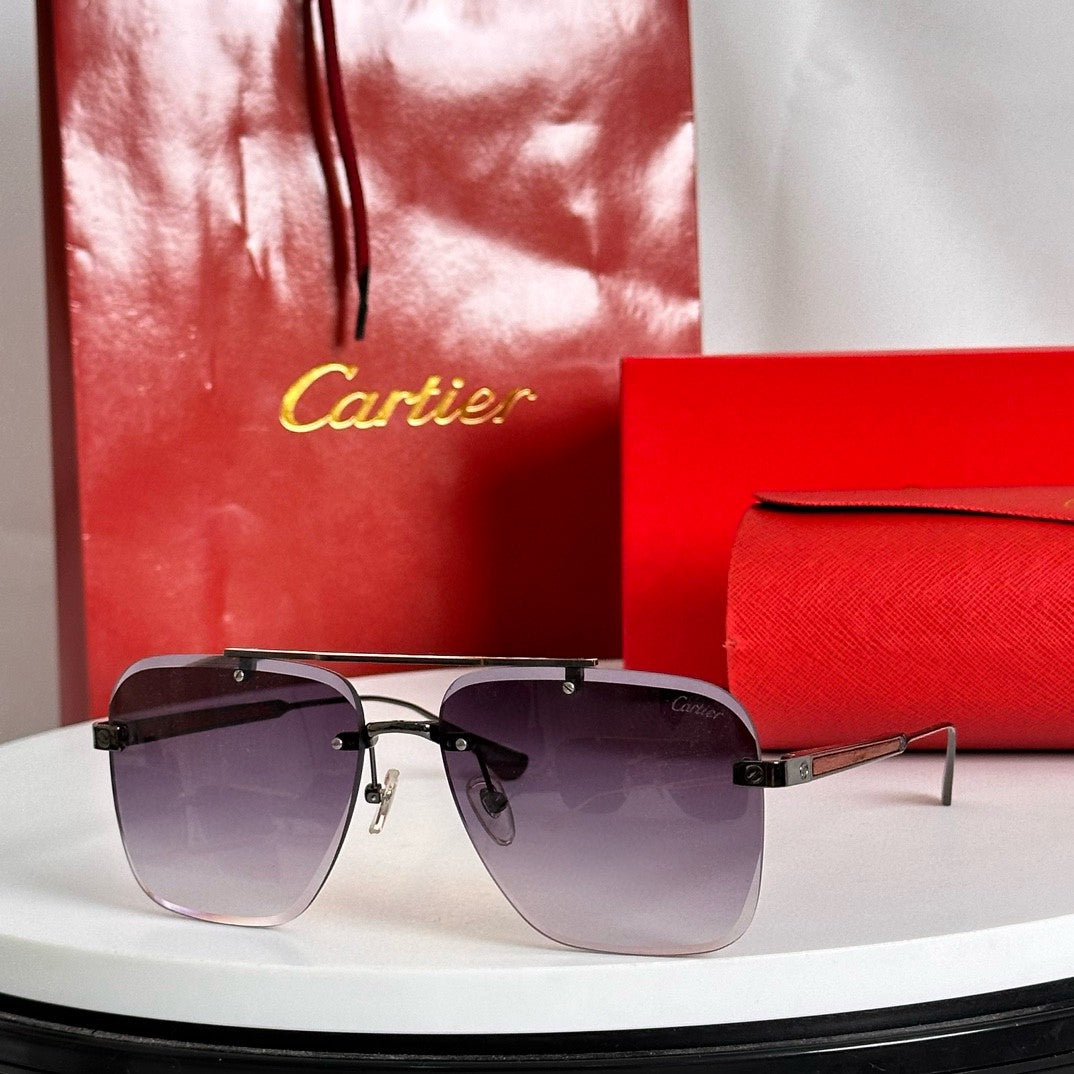CARTIER SANTOS SQUARE FRAME SUNGLASSES 524492 IN METAL AND WOODEN