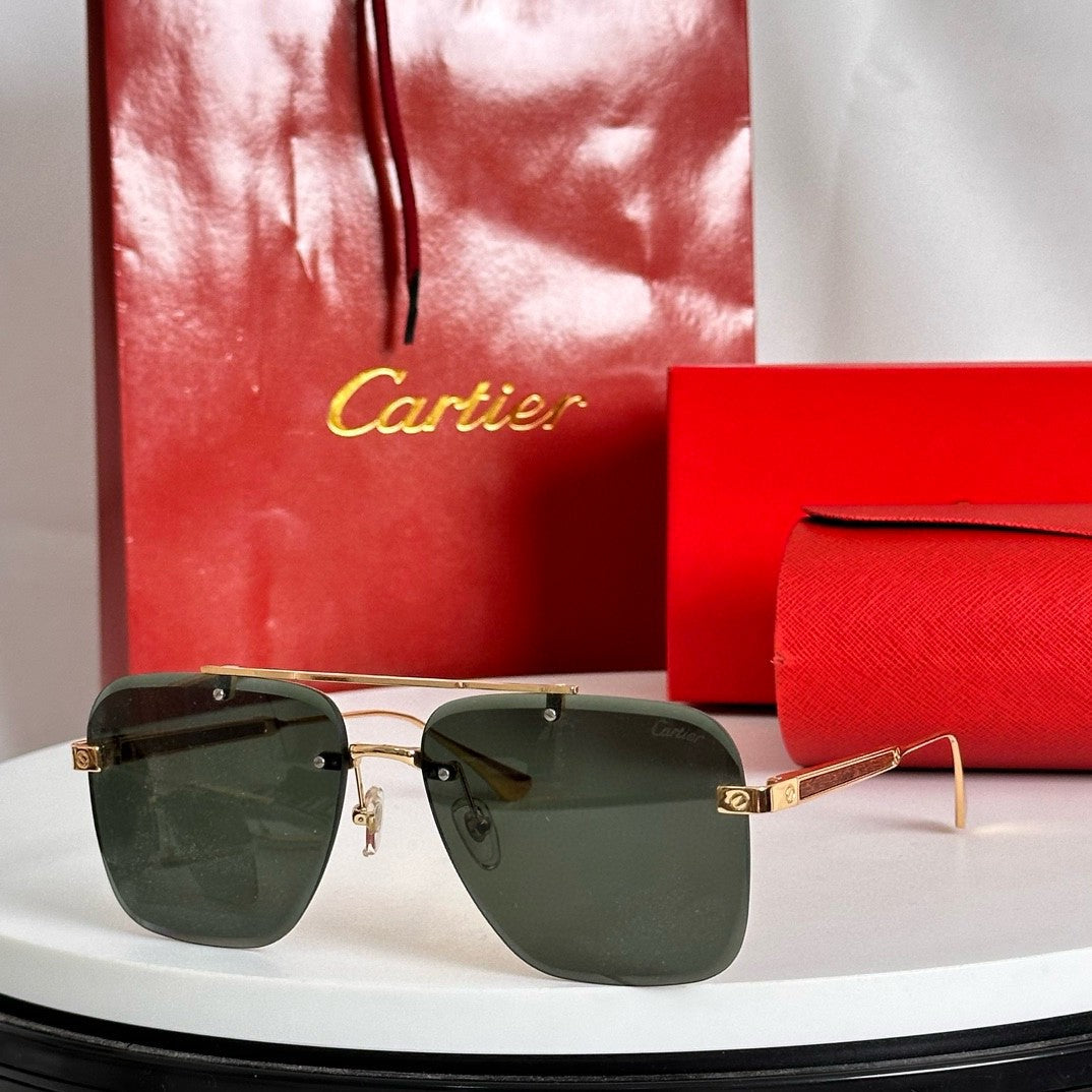 CARTIER SANTOS SQUARE FRAME SUNGLASSES 524492 IN METAL AND WOODEN