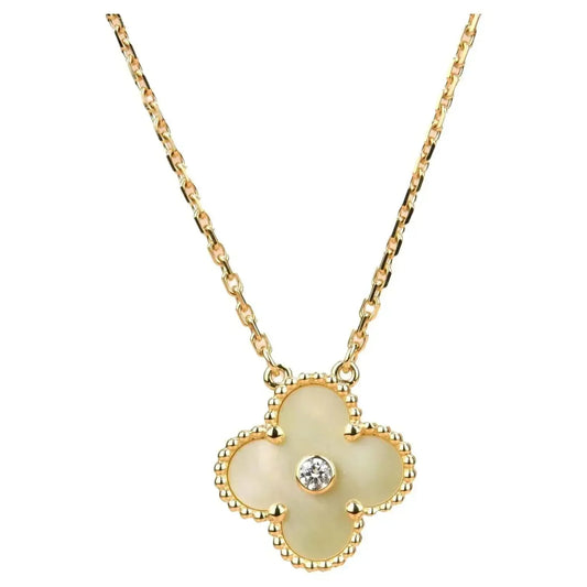 VCA CLOVER 15MM DIAMOND GOLD MOTHER OF PEARL NECKLACE