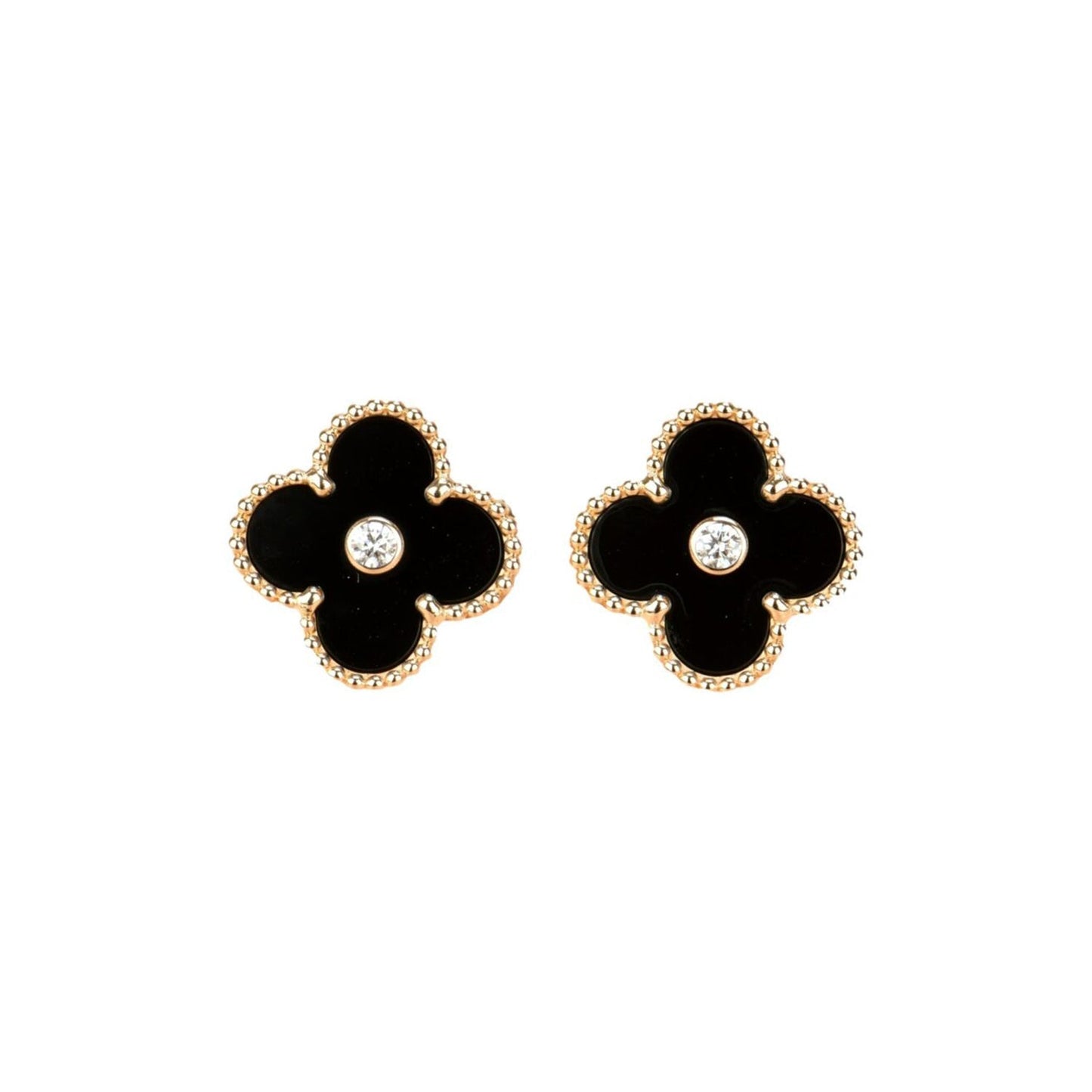 VCA CLOVER MEDIUM 1 MOTIFS ONYX DIAMOND EARRINGS