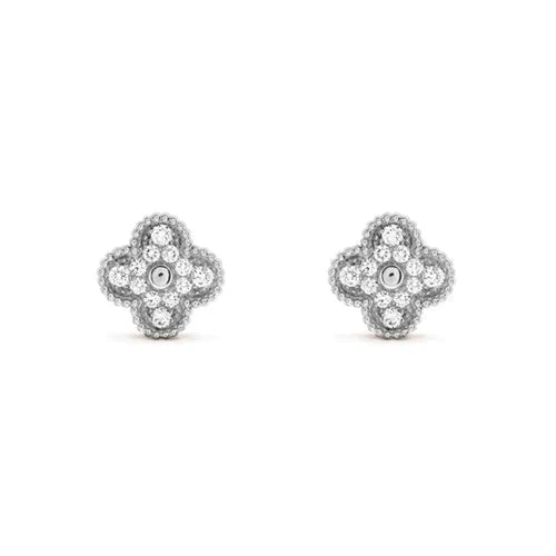VCA CLOVER 1 MOTIFS DIAMOND STUD EARRINGS SILVER