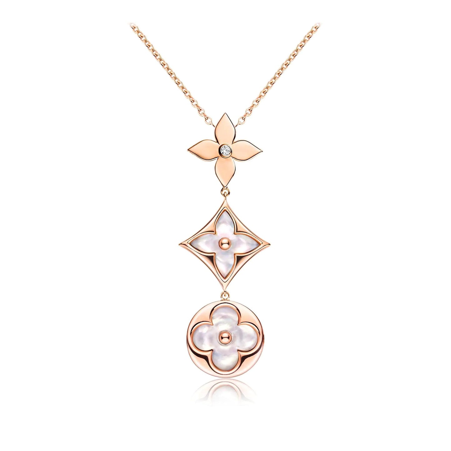 LOUIS VUITTON COLOR BLOSSOM LARIAT NECKLACE PINK GOLD WHITE MOTHER PEARL AND DIAMOND