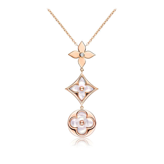 LOUIS VUITTON COLOR BLOSSOM LARIAT NECKLACE PINK GOLD WHITE MOTHER PEARL AND DIAMOND