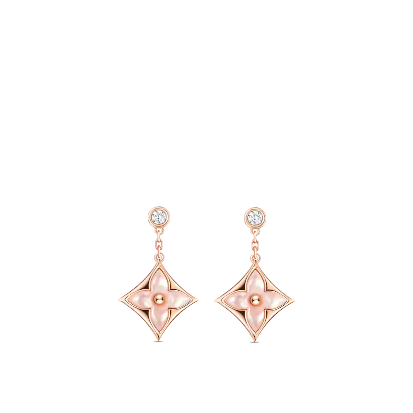 LOUIS VUITTON DOUBLE STAR PINK GOLD MOP DROP EARRINGS