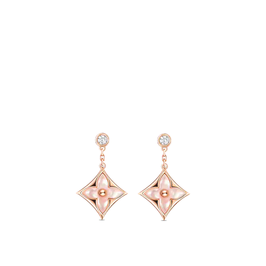 LOUIS VUITTON DOUBLE STAR PINK GOLD MOP DROP EARRINGS