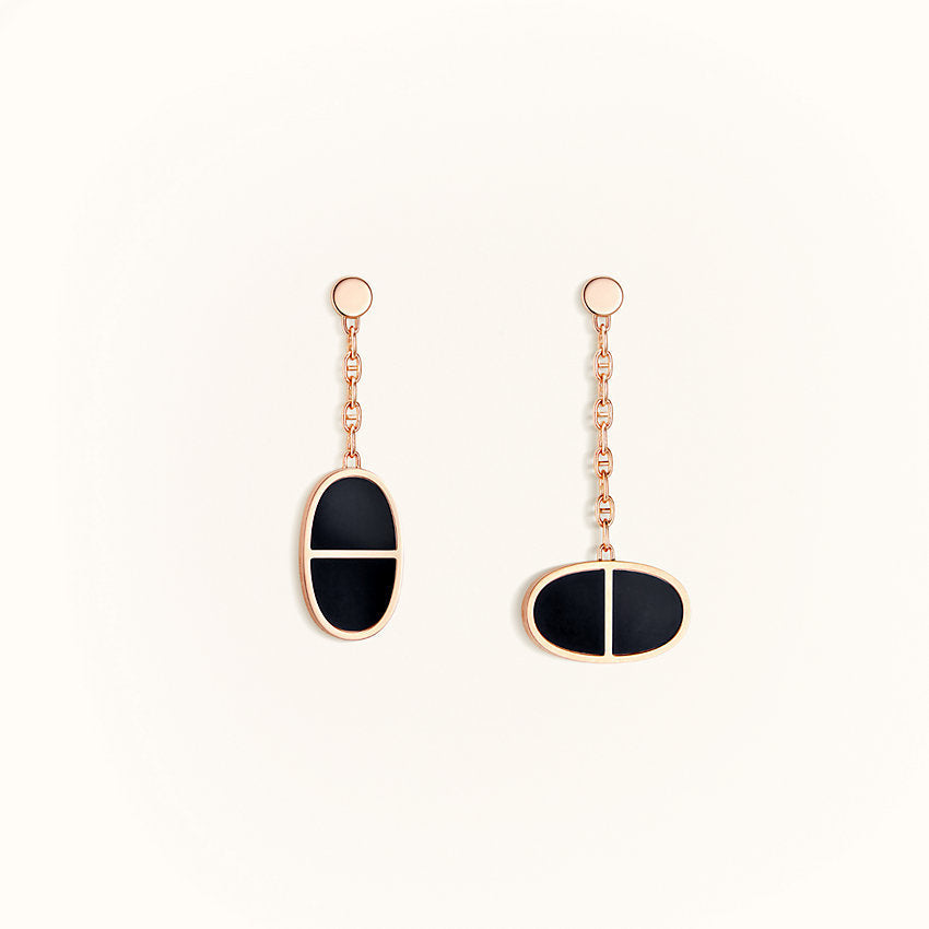 HERMES CHAINE VERSO BLACK CERAMIC EARRINGS