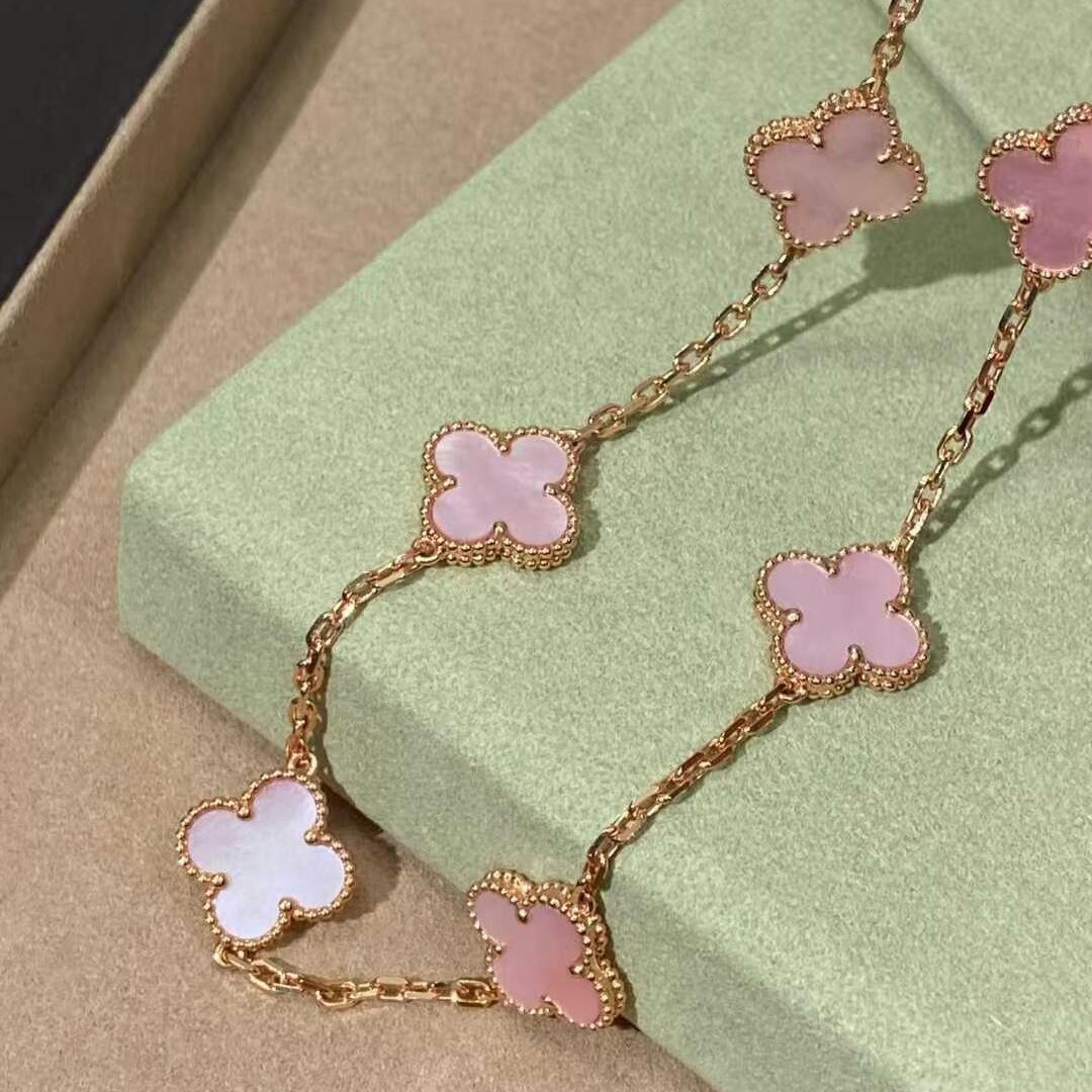 VCA CLOVER 10 MOTIFS PINK MOP NECKLACE
