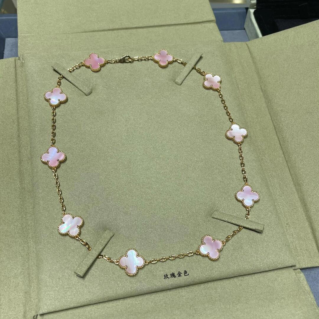 VCA CLOVER 10 MOTIFS PINK MOP NECKLACE
