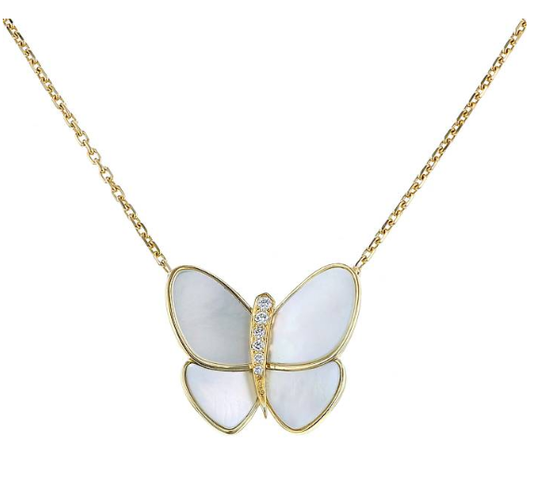 VCA BUTTERFLY GOLD MOP DIAMOND NECKLACE