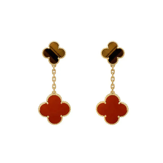 VCA CLOVER 2 MOTIF TIGER EYE CARNELIAN EARRINGS