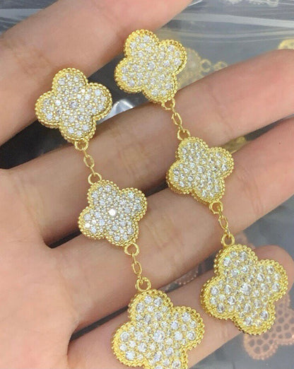 VCA CLOVER 3 MOTIFS DIAMOND PAVED ROSE GOLD & GOLD EARRINGS