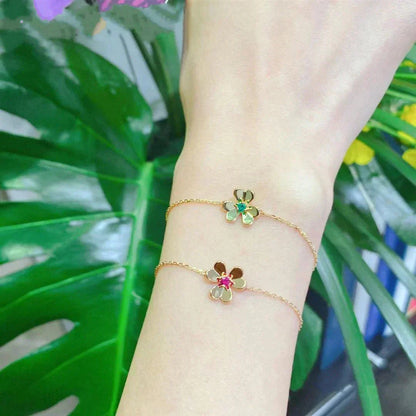 VCA FRIVOLE GOLD FLOWER PINK MALACHITE BRACELET