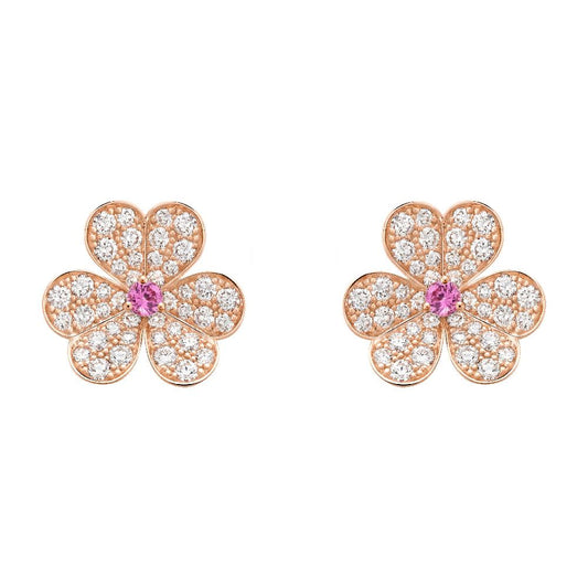 VCA FRIVOLE PINK GOLD FLOWER DIAMOND EARRINGS