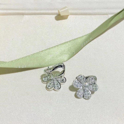 VCA FRIVOLE SILVER FLOWER DIAMOND EARRINGS
