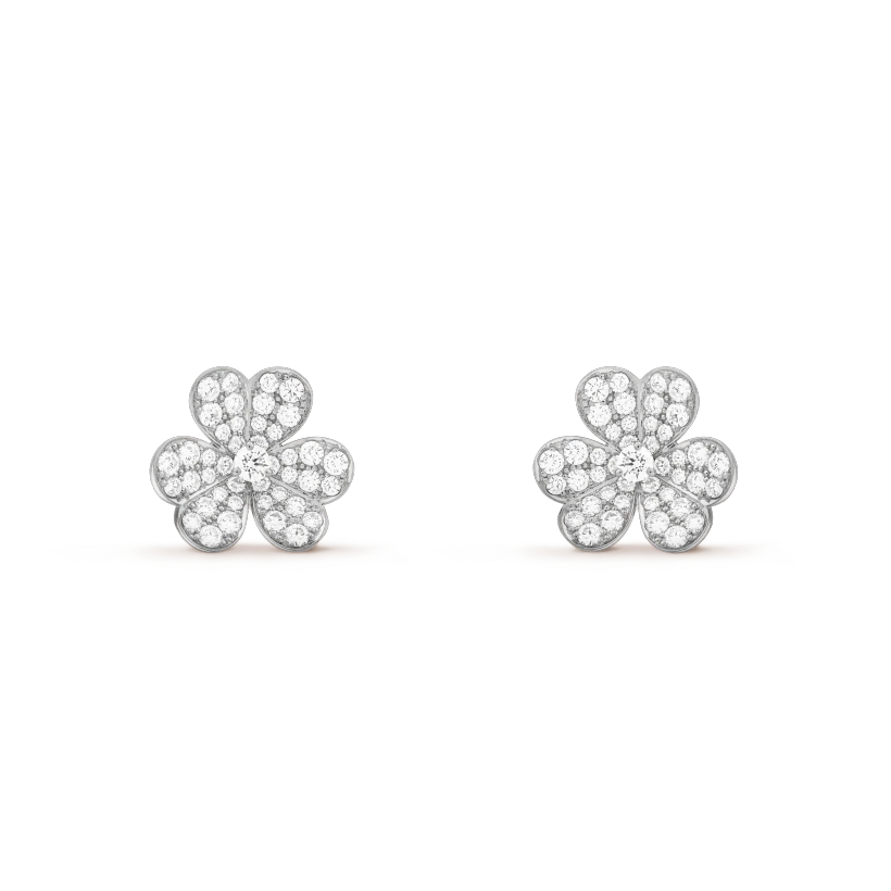 VCA FRIVOLE SILVER FLOWER DIAMOND EARRINGS