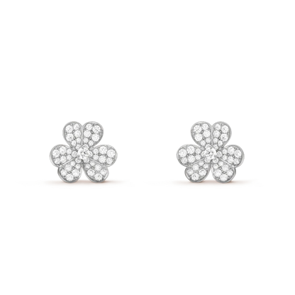 VCA FRIVOLE SILVER FLOWER DIAMOND EARRINGS