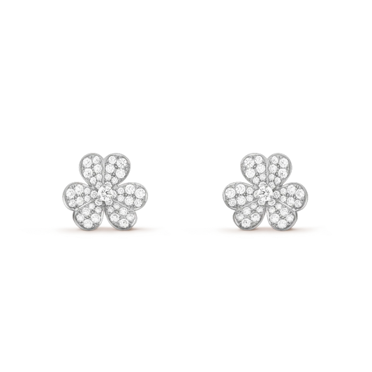 VCA FRIVOLE SILVER FLOWER DIAMOND EARRINGS