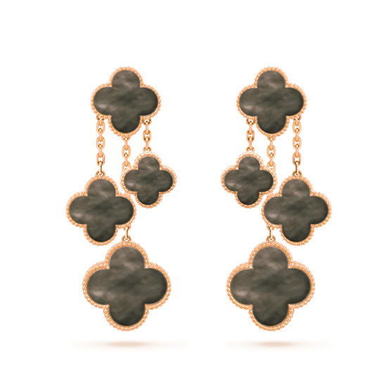 VCA CLOVER EARRINGS DARK MOP 4 MOTIFS ROSE GOLD