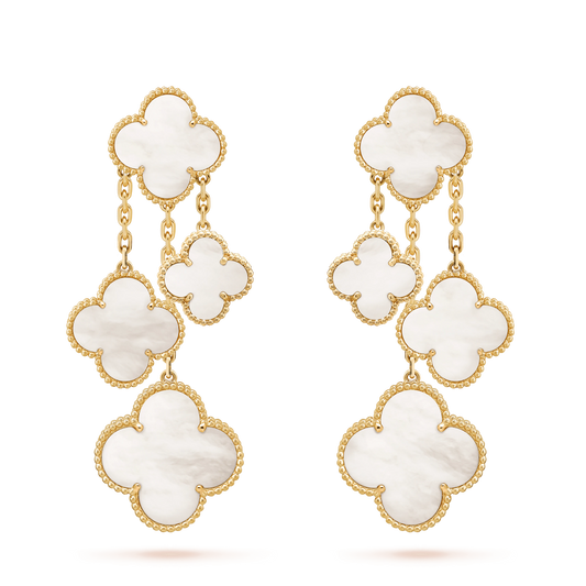 VCA CLOVER EARRINGS WHITE MOP 4 MOTIFS GOLD