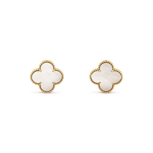 VCA CLOVER MEDIUM 1 MOTIFS WHITE MOP STUD EARRINGS