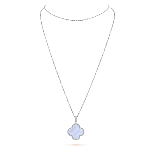 VCA CLOVER SILVER CHALCEDONY BIG CLOVER NECKLACE