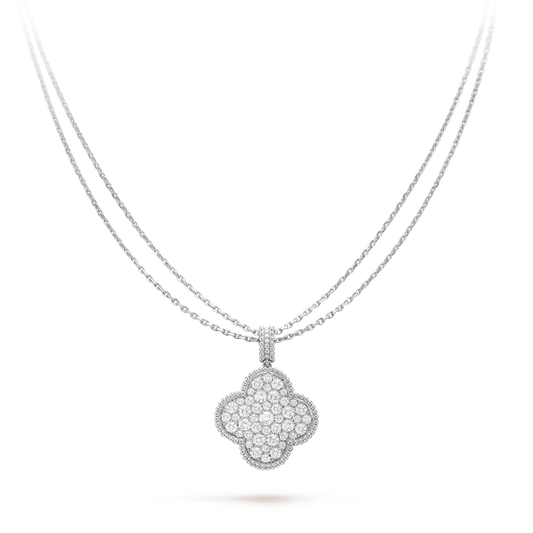 VCA CLOVER 25MM SILVER FULL DIAMOND BIG CLOVER NECKLACE