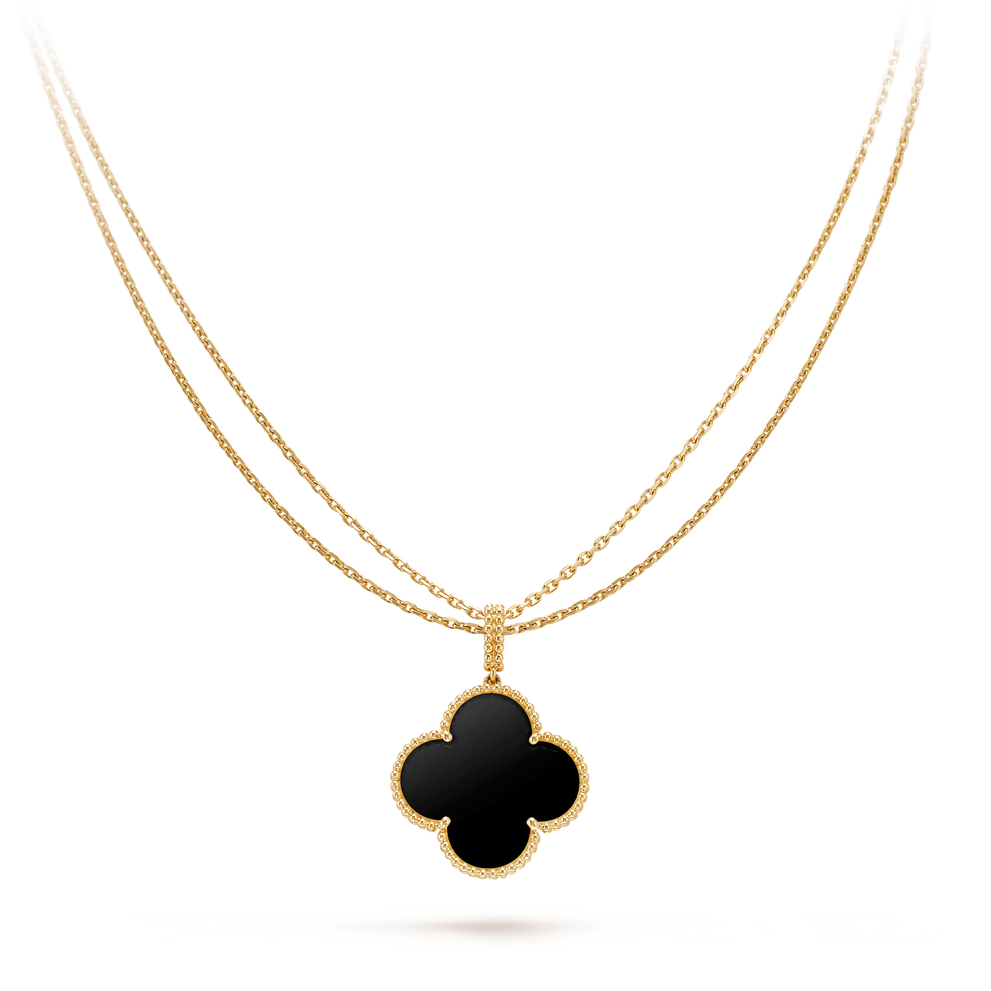 VCA CLOVER 25MM GOLD ONYX BIG CLOVER NECKLACE