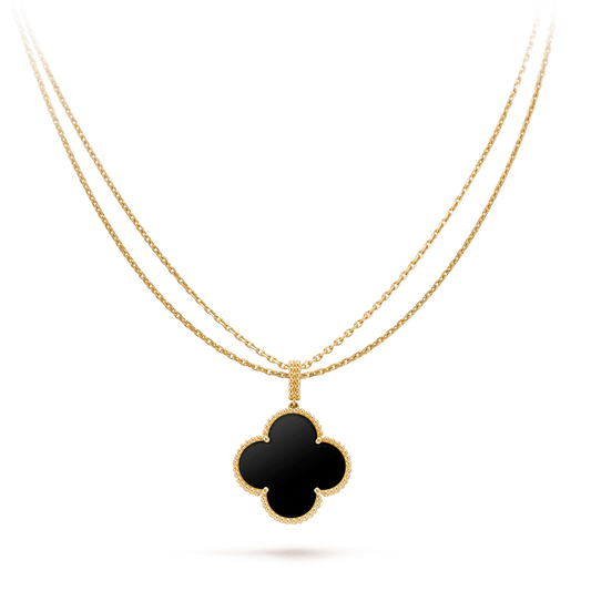 VCA CLOVER 25MM GOLD ONYX BIG CLOVER NECKLACE