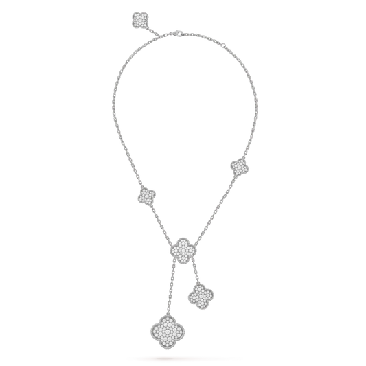 VCA CLOVER 5 MOTIFS SILVER DIAMONDS NECKLACE