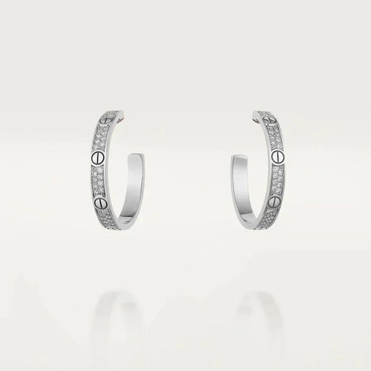 CARTIER LOVE DIAMOND SILVER HOOP EARRINGS