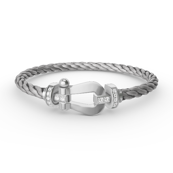 FRED FORCE LARGE HORSESHOE HALF DIAMOND BRACELET SILVER
