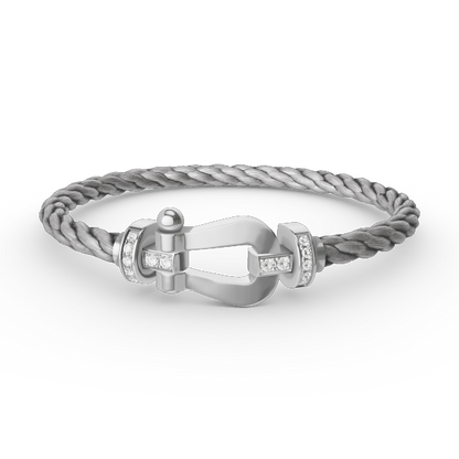 FRED FORCE LARGE HORSESHOE HALF DIAMOND BRACELET SILVER
